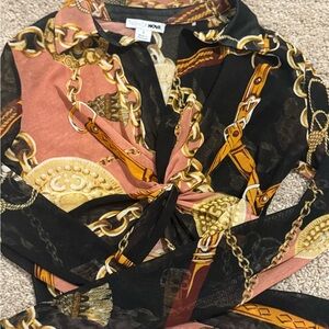 Fashion Nova Chain Print Blouse - Black, Gold, and Pink